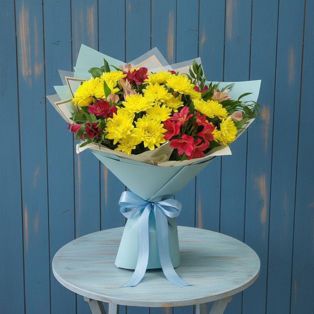 Букет цветов из: Альстромерии и Хризантемы в Сунтаре