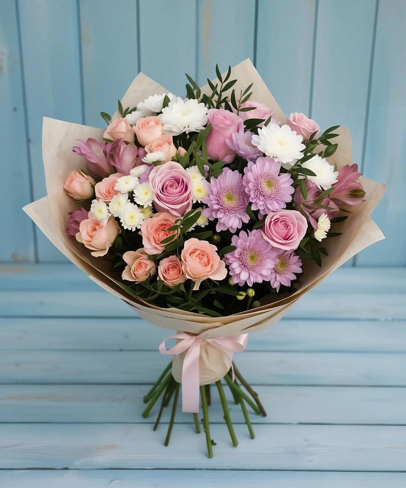 Букет цветов из: Хризантемы, Розы и Альстромерии в Сунтаре