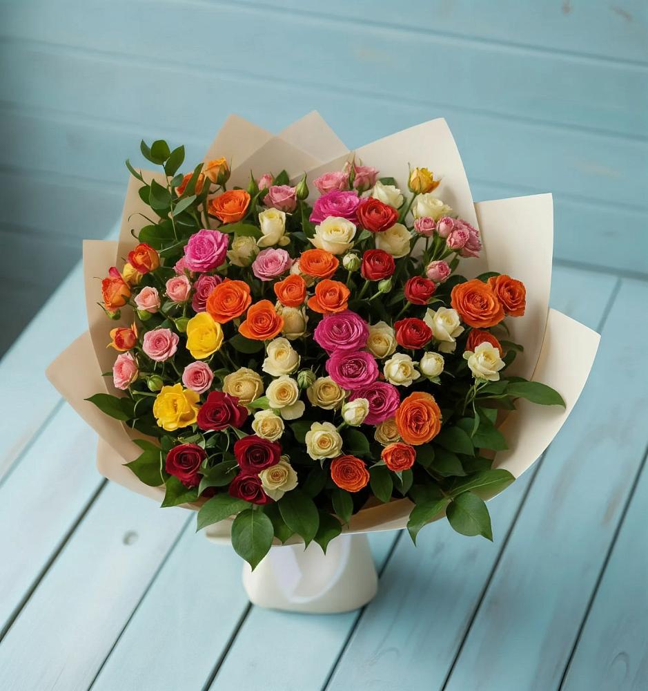 Букет Микс из разноцветных кустовых роз в Сунтаре