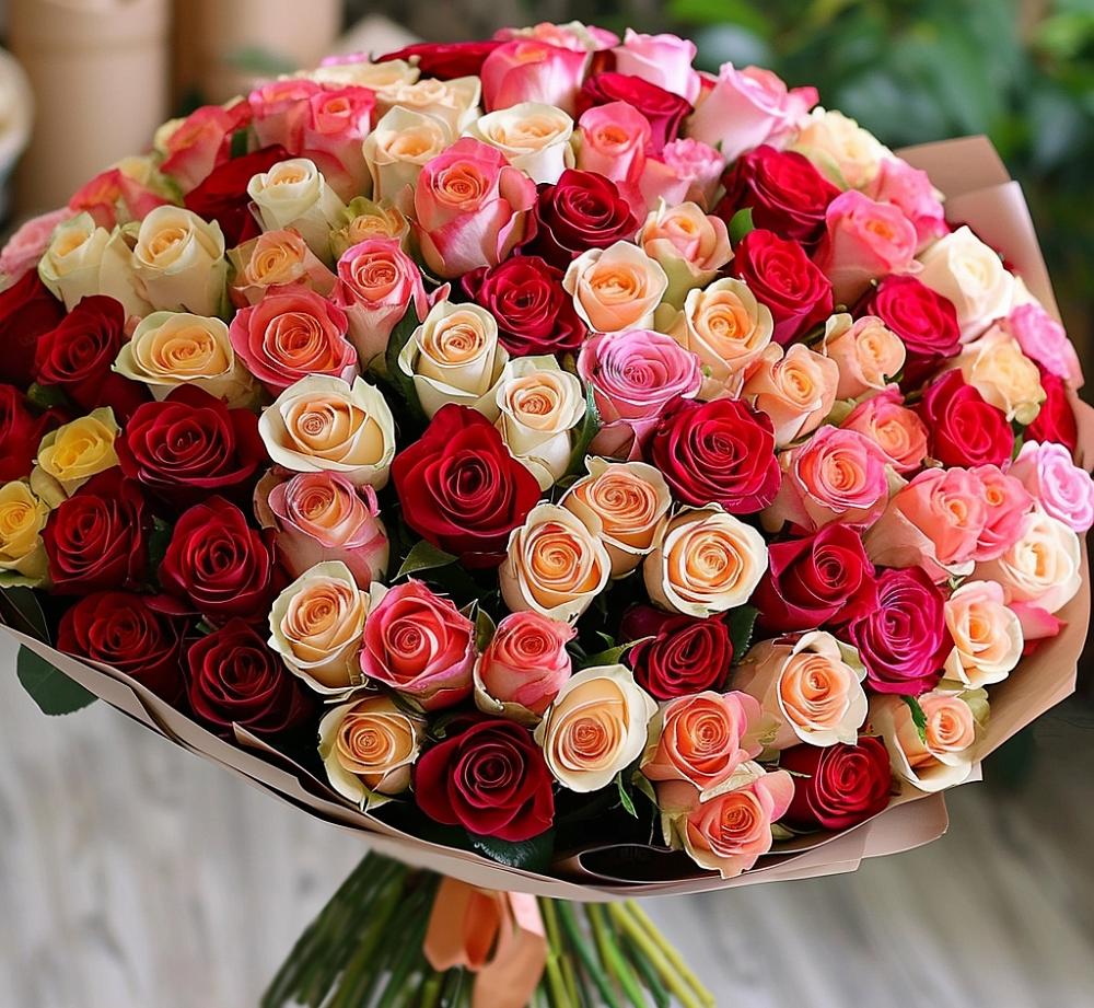Букет 101 Разноцветная роза в Сунтаре