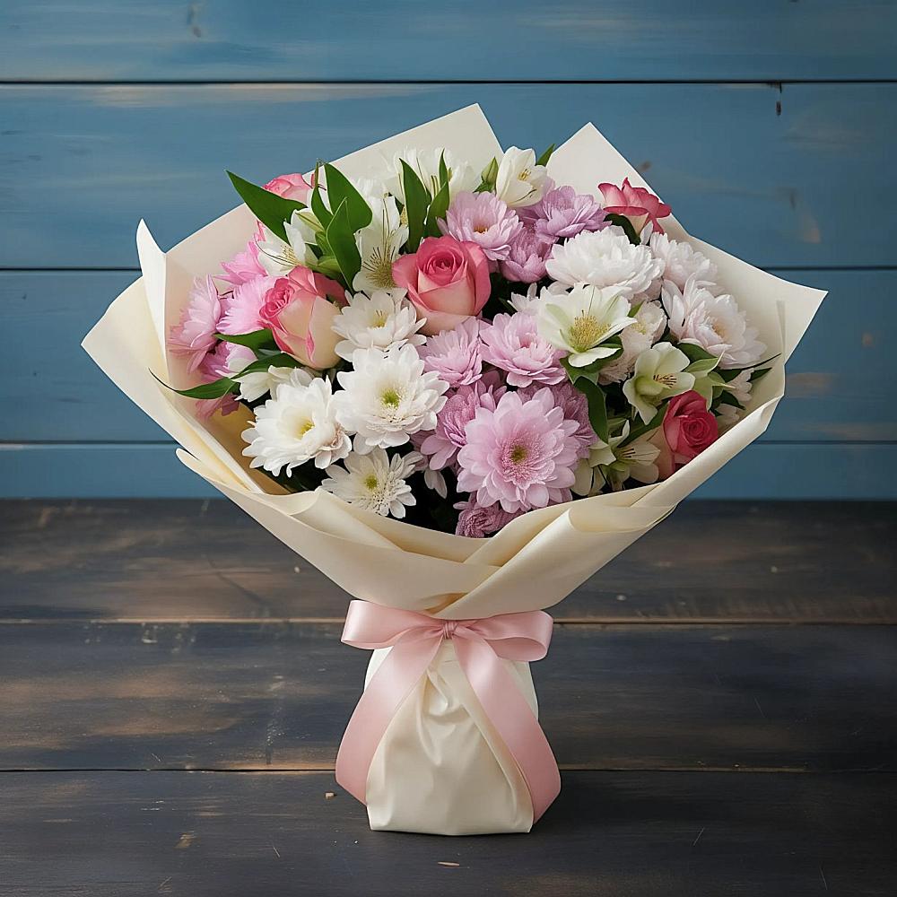 Букет цветов из: Хризантемы, Альстромерии и Розы в Сунтаре